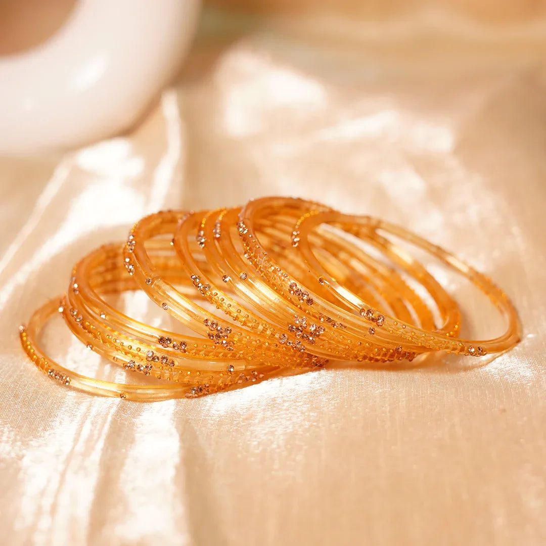 Stylish Traditional Glass Bangle with Beads Studded for Women & Girls (Pack of 12 Bangles) - The Golden Cascade